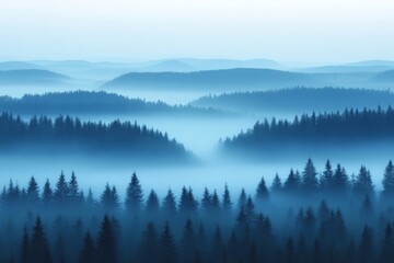 Misty Blue Mountains, Serene Forest Landscape