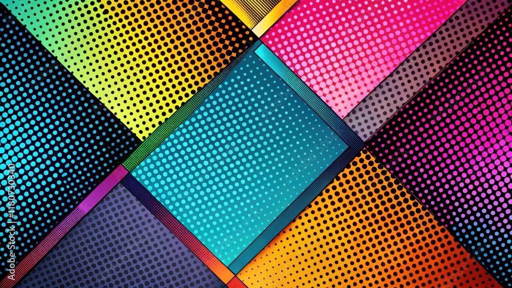 Wall mural dynamic halftone pattern vibrant colors and geometric shapes intersect in a bold and energetic desig