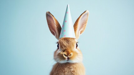 Obraz premium Cute bunny rabbit wearing a party hat.