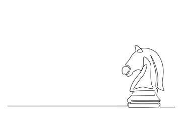 Chess horse knight, chess piece in continuous one line drawing. Single line art illustration of one chess horse. Editable vector.