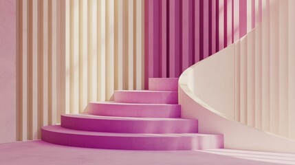 Pink and beige spiral staircase in modern interior.