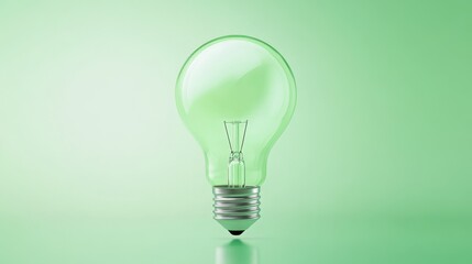 A green light bulb is lit up on a green background
