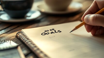 Creative Desk with 2025 Goals Written on a Blank Paper Surrounded by Art Supplies