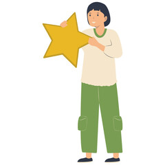 Young People Giving Star Illustration. Customer Feedback. Flat Vector Character.