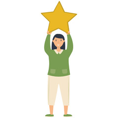 Young People Giving Star Illustration. Customer Feedback. Flat Vector Character.