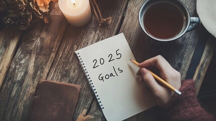 Creative Desk with 2025 Goals Written on a Blank Paper Surrounded by Art Supplies