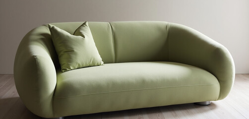 This modern sofa features a smooth, curved design that radiates softness and comfort.