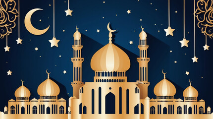 Ramadan Kareem paper cut. Islamic lantern for Eid al-Fitr greeting banner cover card.