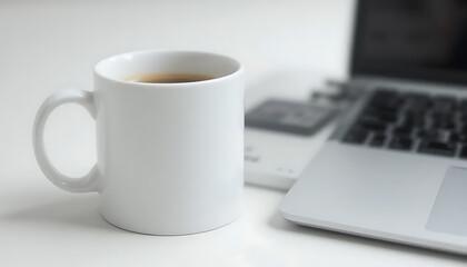 Morning Coffee Break: A Simple Setup of Laptop and Mug