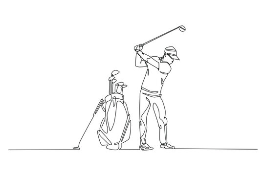 golf player swinging club, line art clip art preview