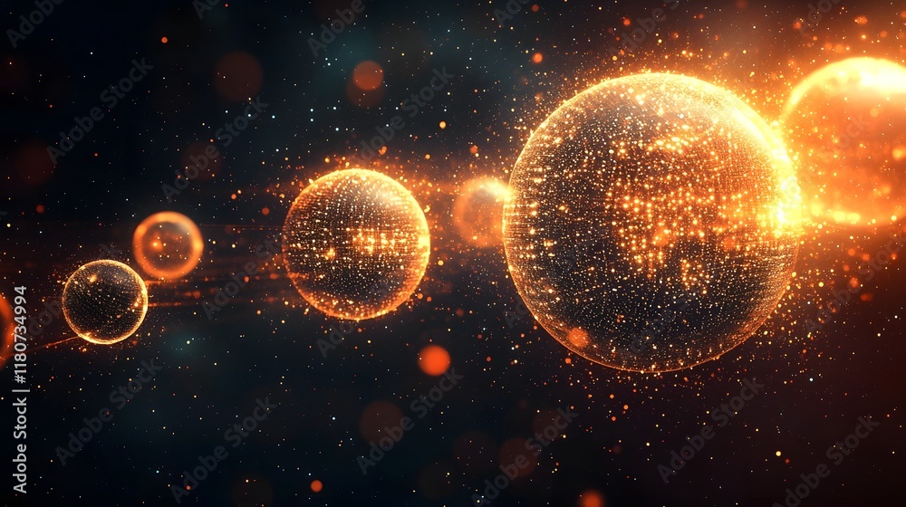 Poster captivating glowing orbs and digital particles in futuristic sci fi space background mesmerizing abs
