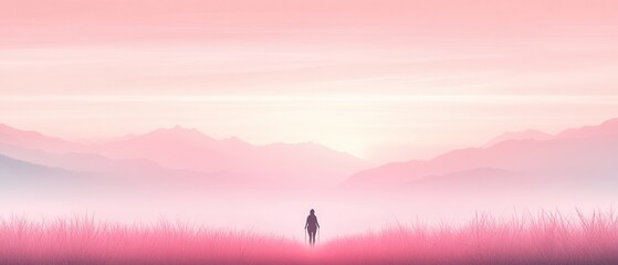 Fototapeta premium A person is walking through a field of pink flowers