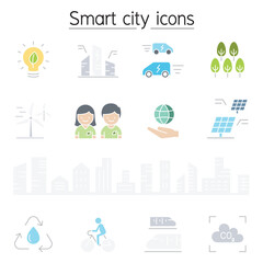 Smart city icon set in thin line style