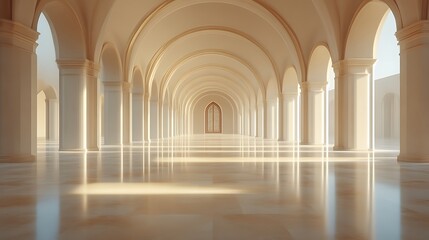Elegant Hallway with Archways and Intricate Door