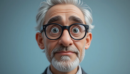 3D Cartoon old man with glasses avatar, Generative Ai