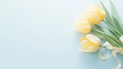 Obraz premium A bouquet of yellow tulips sits on a blue background