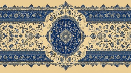 Elegant Blue and Beige Floral Textile Design
