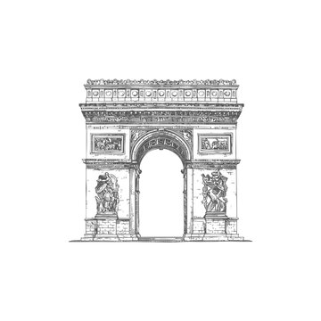 Arc the triomphe hand drawn engraving design vector template