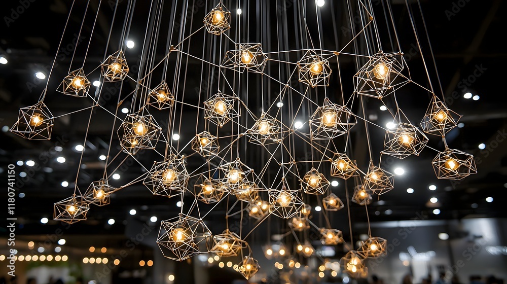 Poster pulsating technology inspired network grid with luminous lights in abstract digital design futuristi