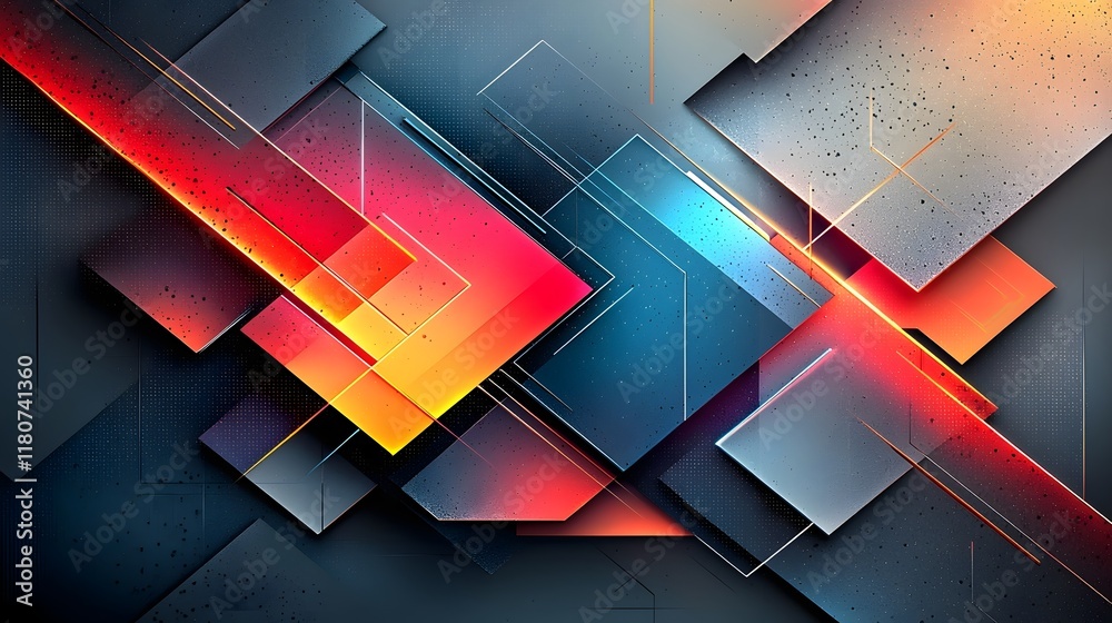 Poster futuristic abstract digital artwork with dynamic neon gradient and metallic textures geometric angul
