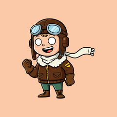 A cartoon illustration of a joyful young boy dressed in a vintage aviator costume, appearing happy and ready for flight. © anissa