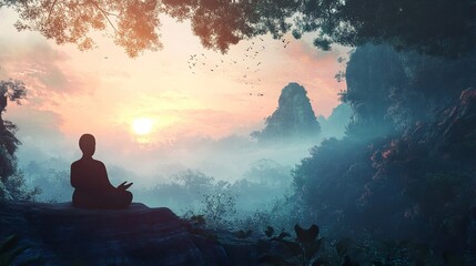 Obraz premium Sunrise Meditation: Finding Inner Peace in Nature