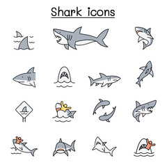 Shark icon set in thin line style