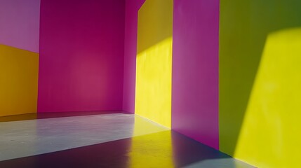 Abstract Room with Yellow Purple and Gray Walls