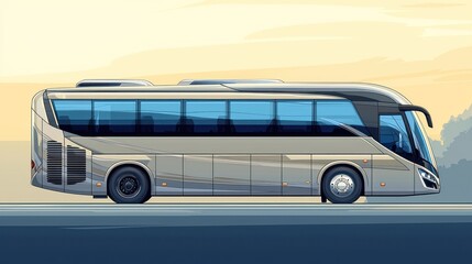 Majestic Coach Bus Journey at Dawn