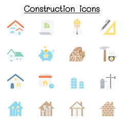 Construction icon set in thin line style