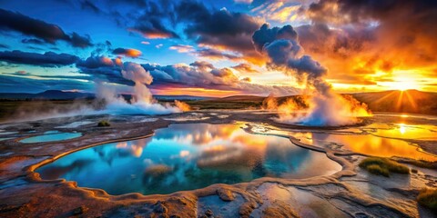 Iceland's Hveravellir: Volcanic landscape ablaze, hot springs steaming, a long-exposure dream.