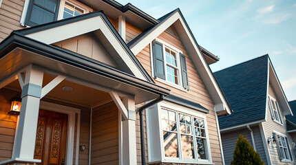 Obraz premium Residential Houses with Beige and Gray Siding