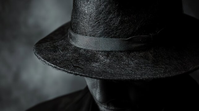 Mysterious Man in Black Hat: A Shadowy Portrait