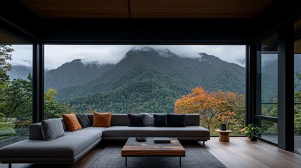 Minimalistic Artistic Living Room with Scenic Views