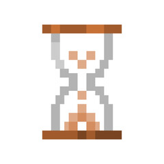 Obraz premium Vintage hourglass (sandglass) pixel art icon flat vector design