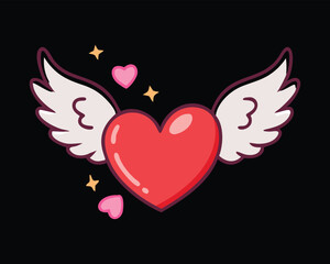 Flying Heart with Wings and Sparkles - Love Icon Art,valentine's day Design