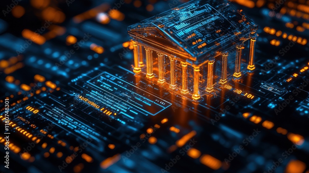 Leinwandbilder creating a virtual internet bank high fidelity digital hologram showcase in a futuristic environment