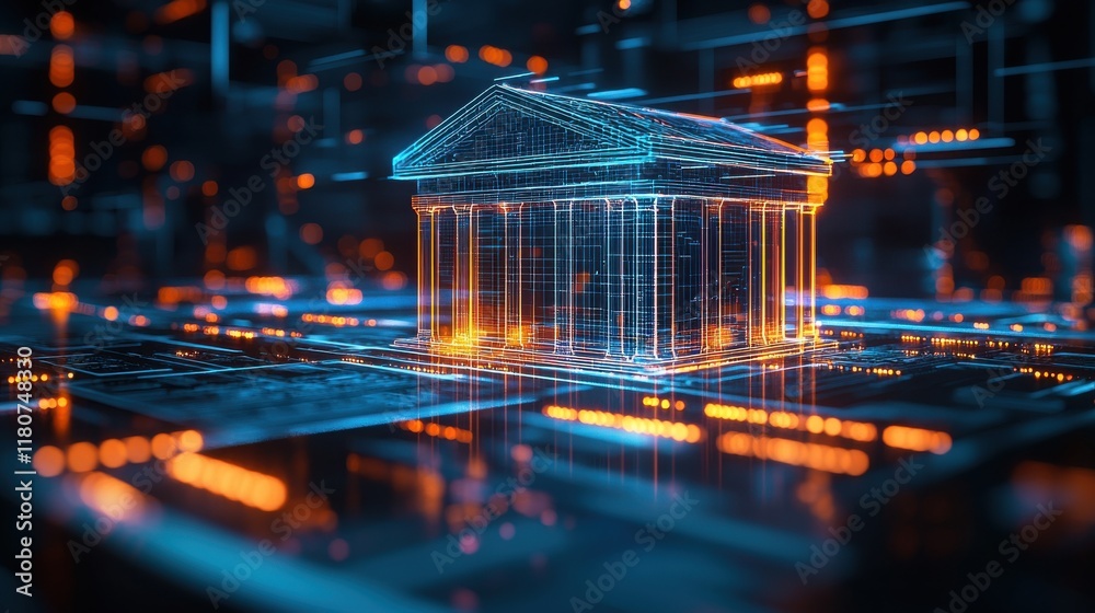 Aufkleber Creating a high fidelity digital hologram of a virtual internet bank in a futuristic environment for enhanced user experience