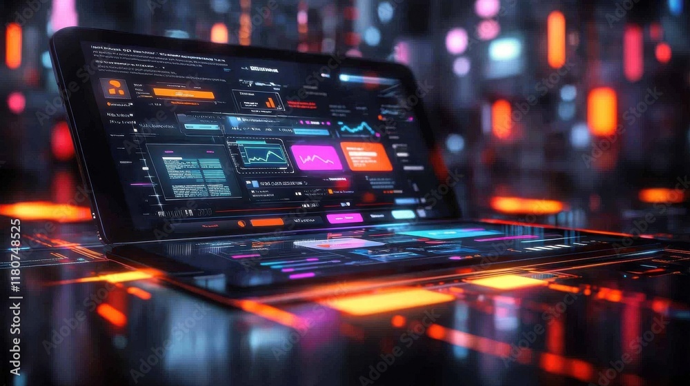 Leinwandbilder exploring advanced digital banking interfaces virtual workspace high fidelity graphics futuristic de