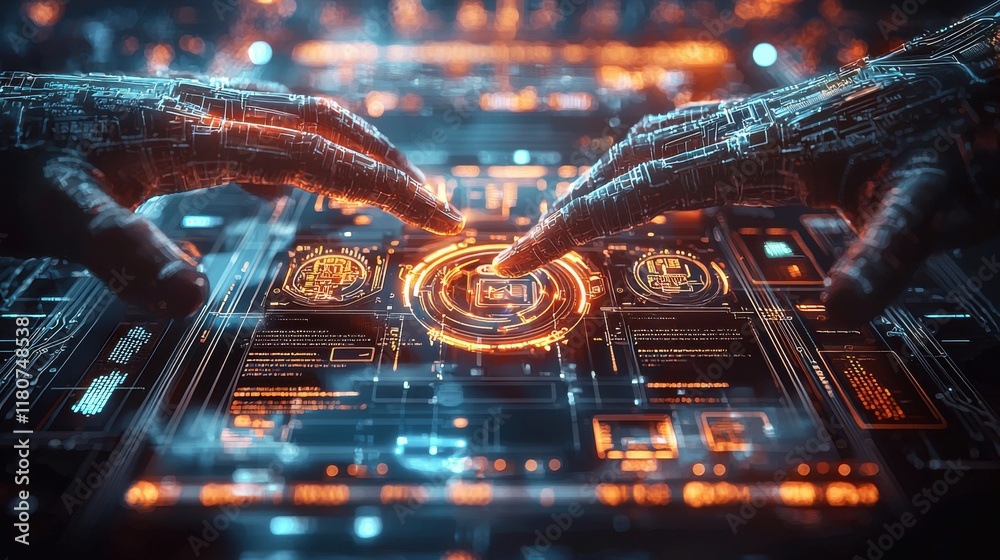 Poster exploring a futuristic internet banking interface digital realm high fidelity visualization cyber en