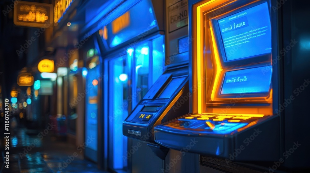 Aufkleber securing your finances a glowing atm showcase in urban spaces digital banking environment highlighti