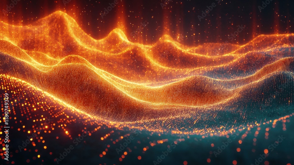 Poster Dynamic abstract glowing waves of internet banking digital realm high fidelity visualization vibrant environment futuristic perspective conceptual design