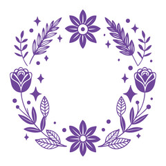 set of whimsical floral icons with ornamental dividers and garden-inspired frame