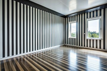 Striped monochrome backdrop: a spacious, empty room, perfect for product displays.