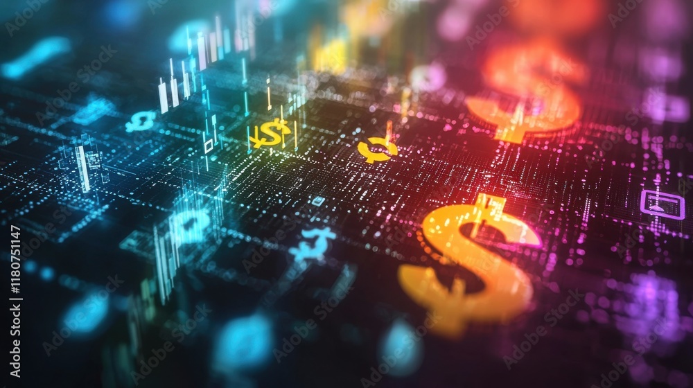 Aufkleber visualizing digital cash flow vibrant colors and high fidelity in a financial analysis environment