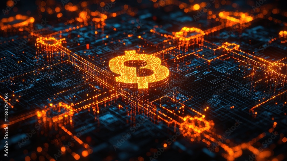 Poster illuminating digital currency symbols in a futuristic interface high fidelity virtual environment co