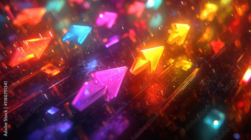 Fototapete exploring digital tokens and glowing arrows representing global high fidelity in a virtual space env