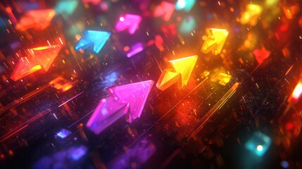 Fototapeta premium Exploring digital tokens and glowing arrows representing global high fidelity in a virtual space environment