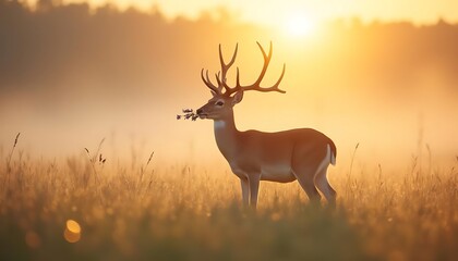 Naklejka premium Majestic Deer at Golden Sunrise