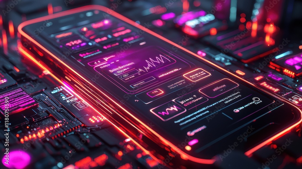 Poster Dynamic internet banking app screens transitioning with high fidelity mobile interface digital environment user experience banking innovation